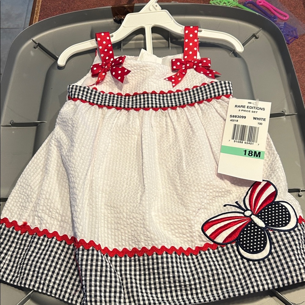 Girls 18 month new nwt seersucker Gigham butterfly patriotic summer 4th of July